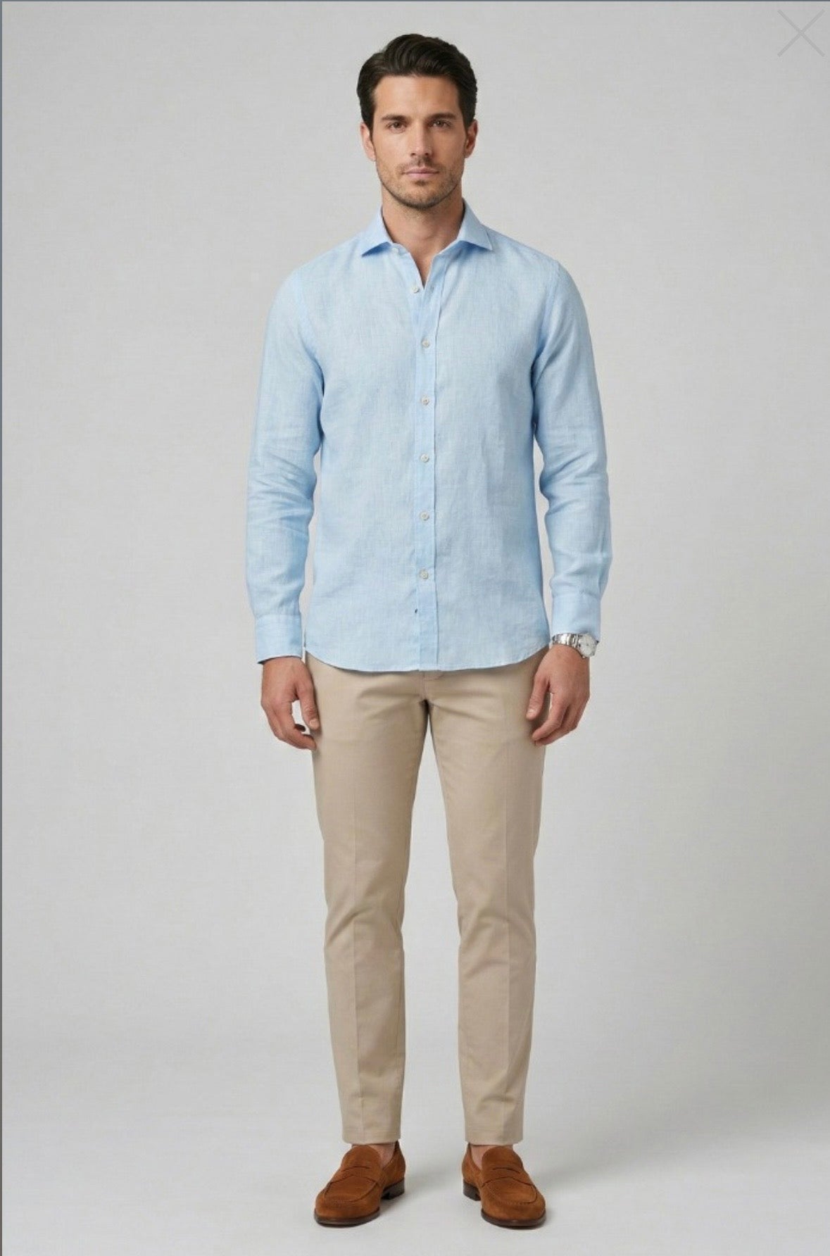 Camicia 100% Lino celeste