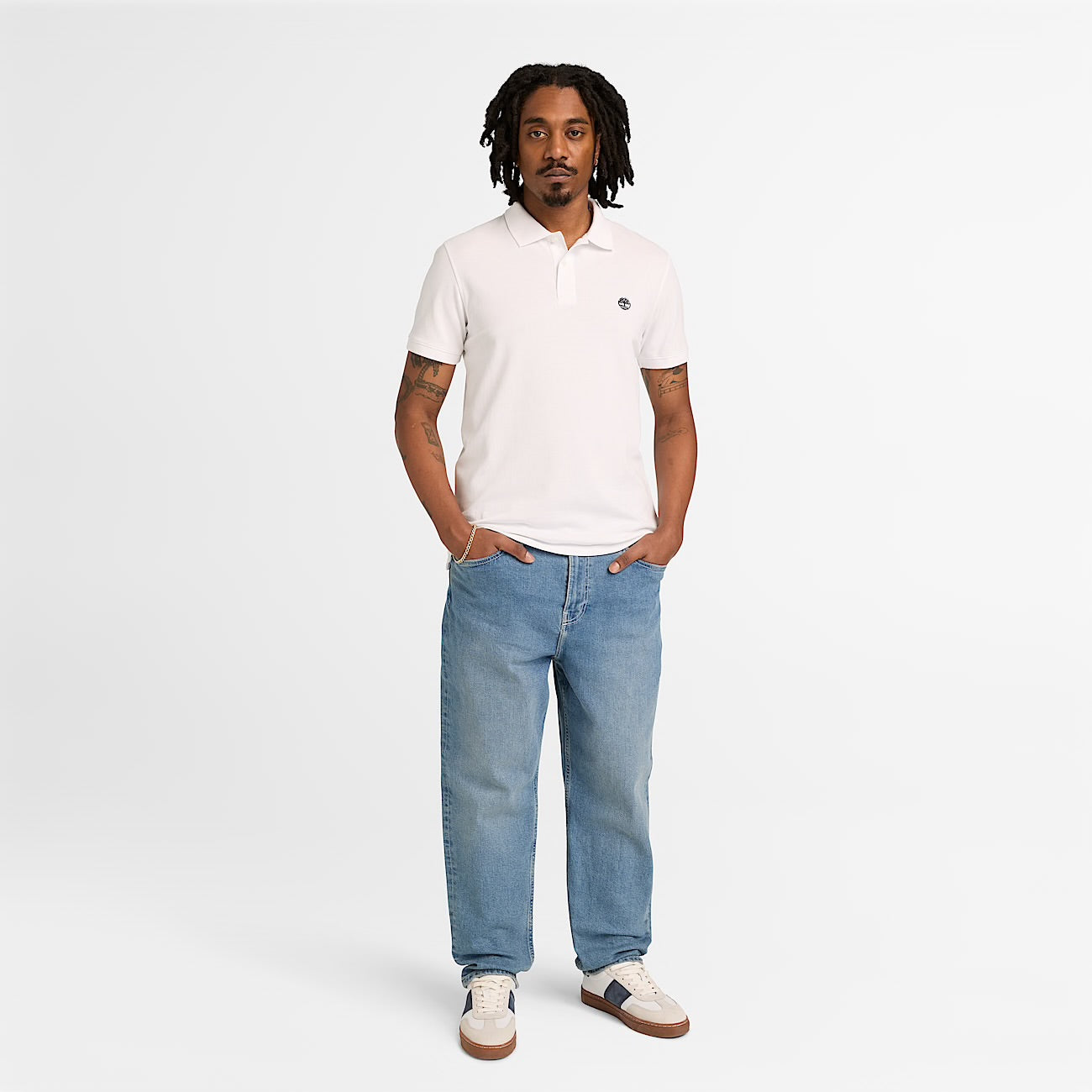 Polo elasticizzata manica corta bianco