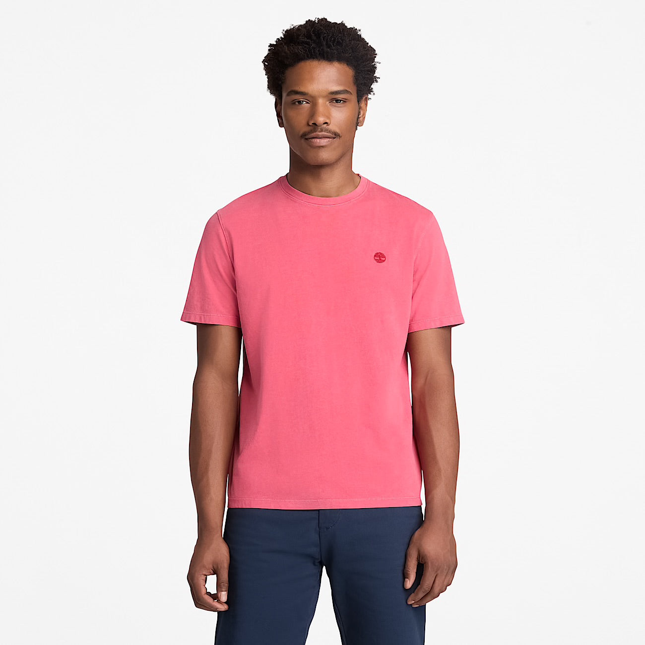 T-shirt a Maniche Corte Tinta in Capo da Uomo fragola