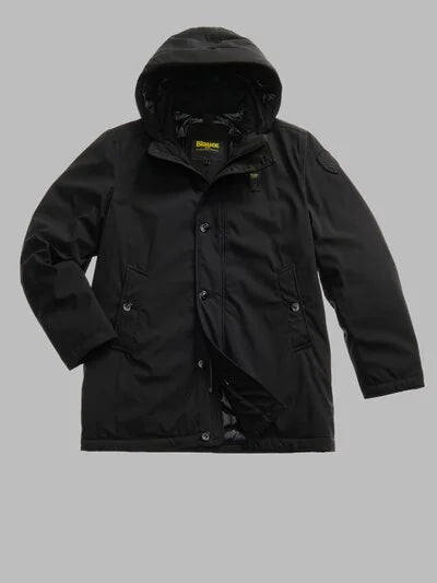 Parka con cappuccio rimovibile liscio nero