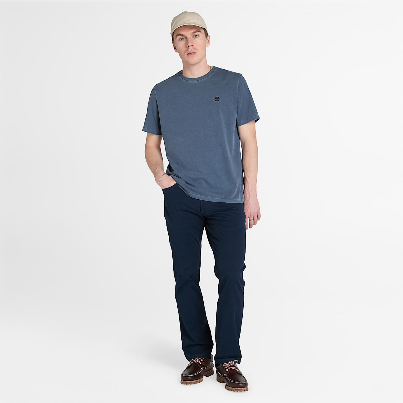 T-shirt a Maniche Corte Tinta in Capo da Uomo blu