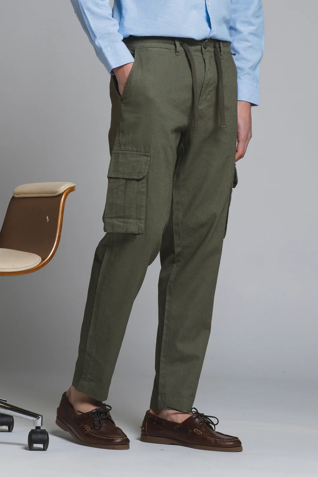 Pantalone cargo in lino/cotone Elmon militare