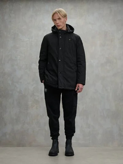 Parka con cappuccio rimovibile liscio nero