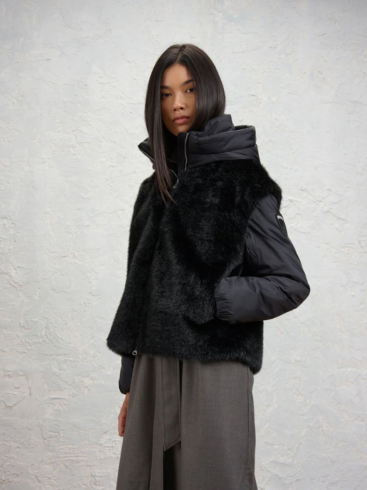 Giubbino eco pelliccia e nylon Juniper nero