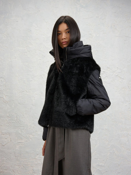Giubbino eco pelliccia e nylon Juniper nero