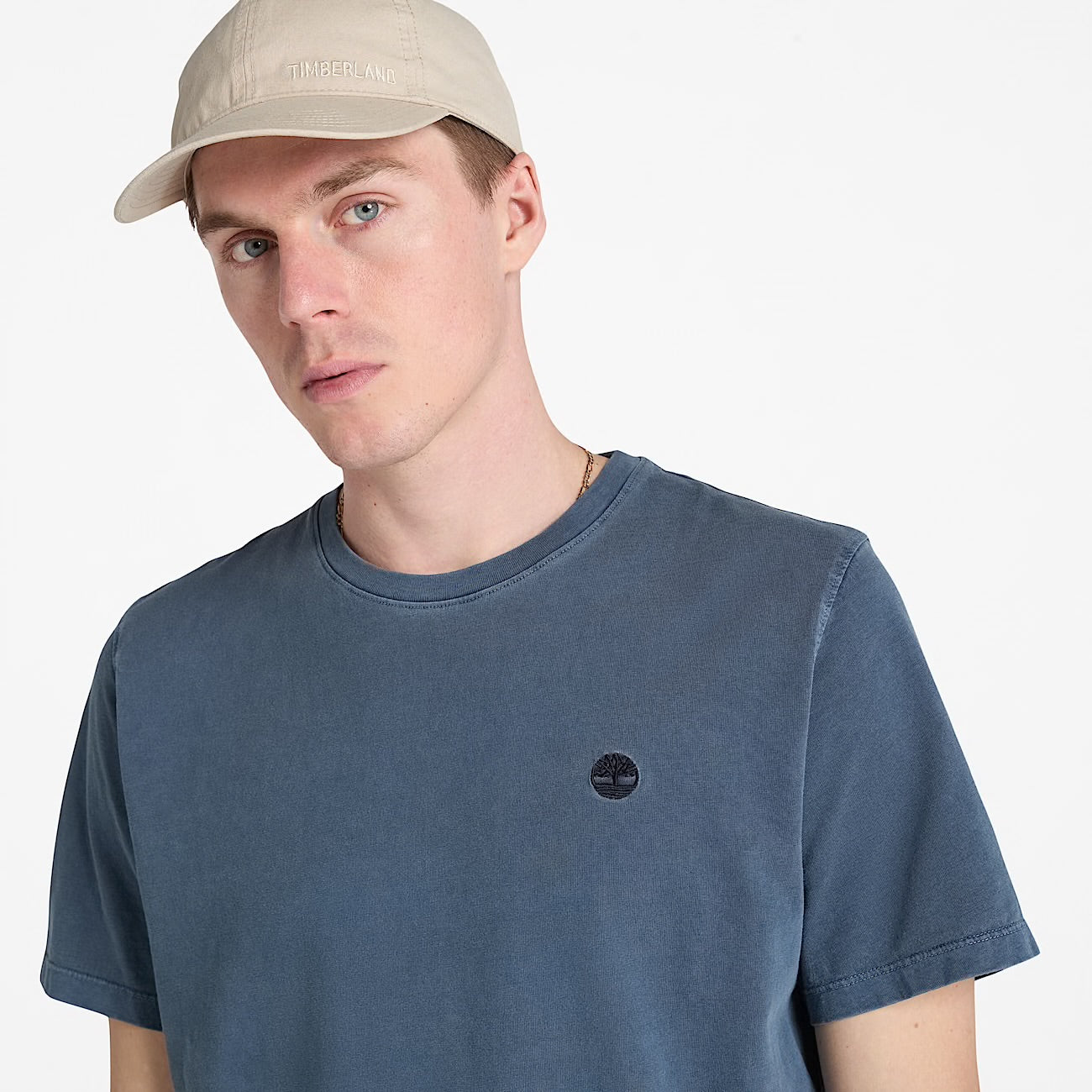 T-shirt a Maniche Corte Tinta in Capo da Uomo blu