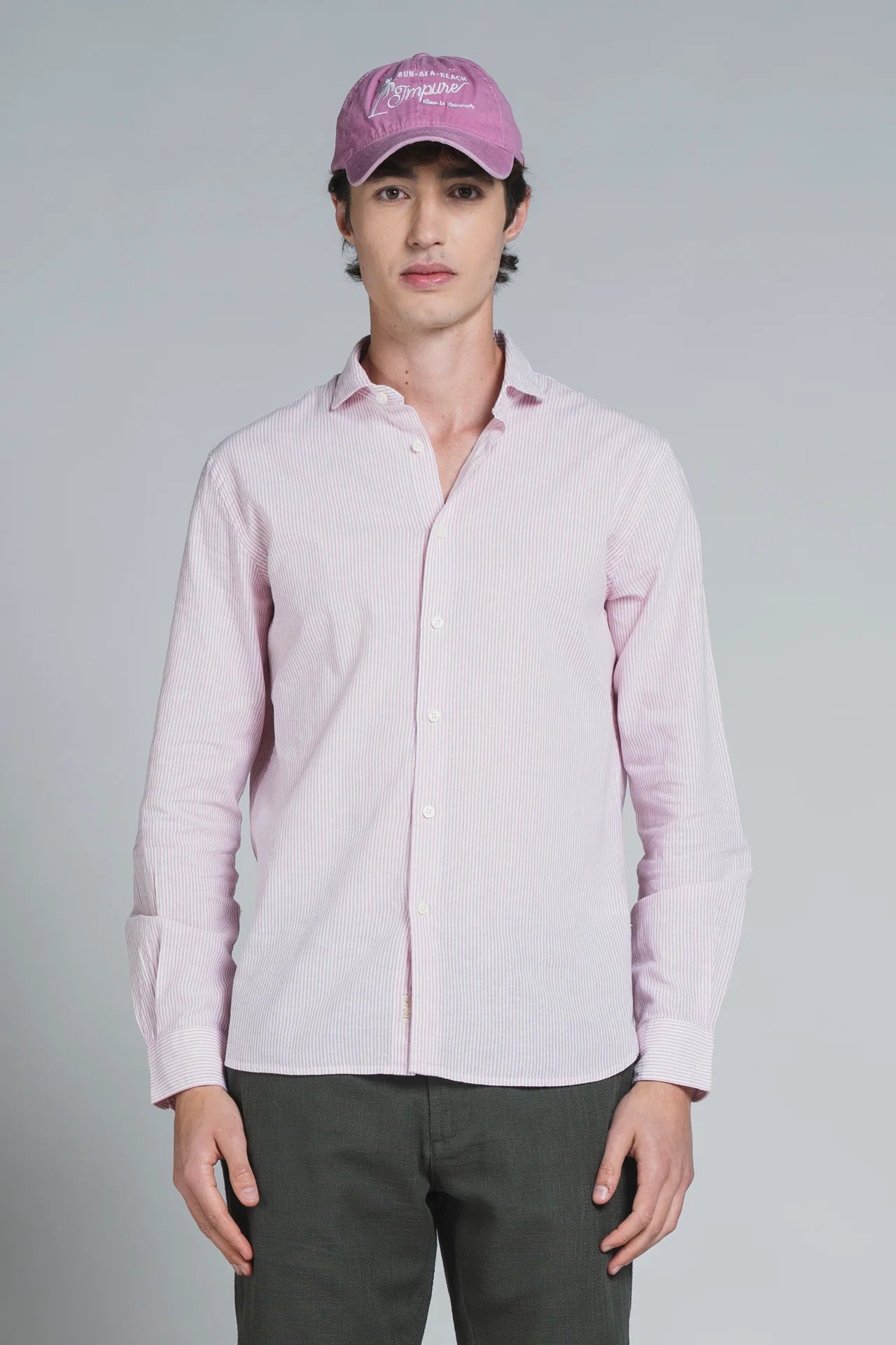 Camicia Riley Lino/cotone bacchetta bianco/Rosa
