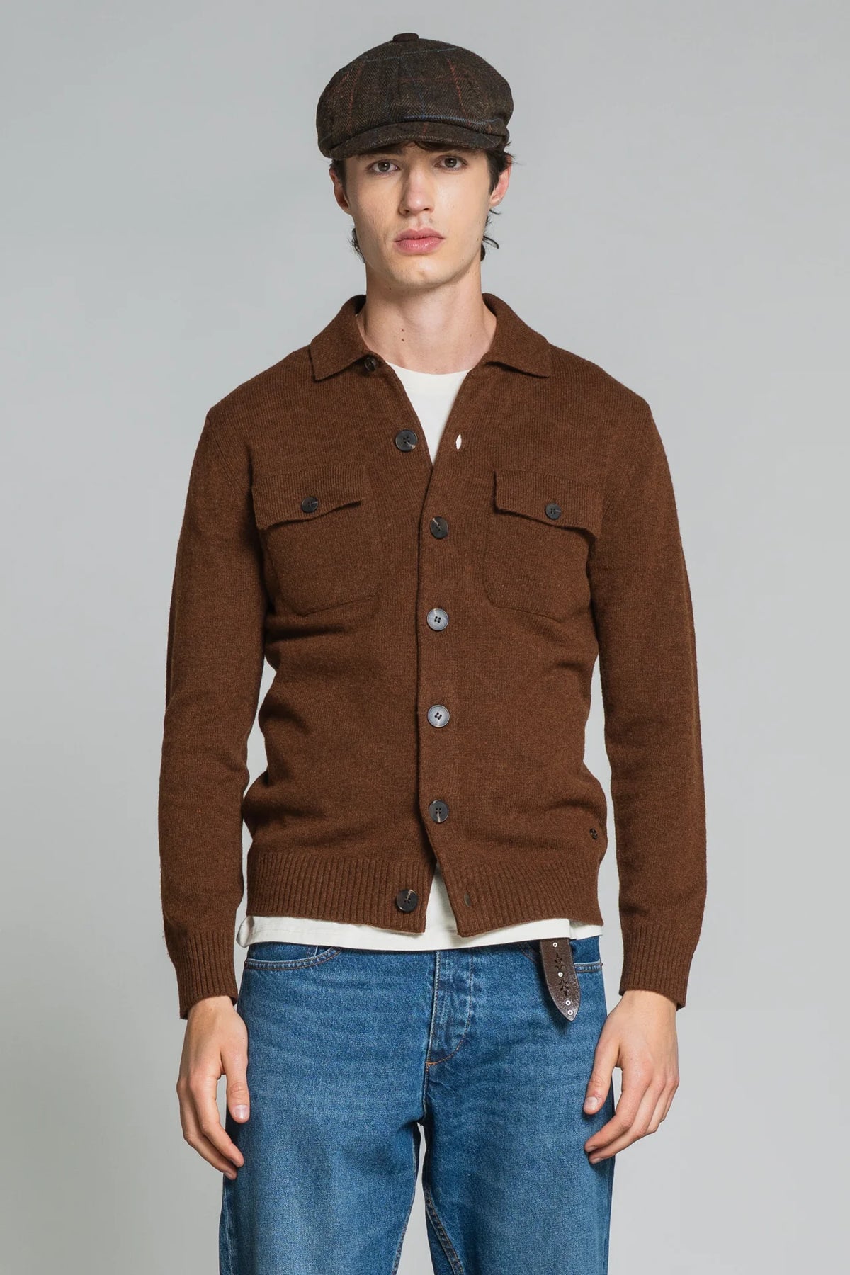 Overshirt Zack in lambswool  Tabacco