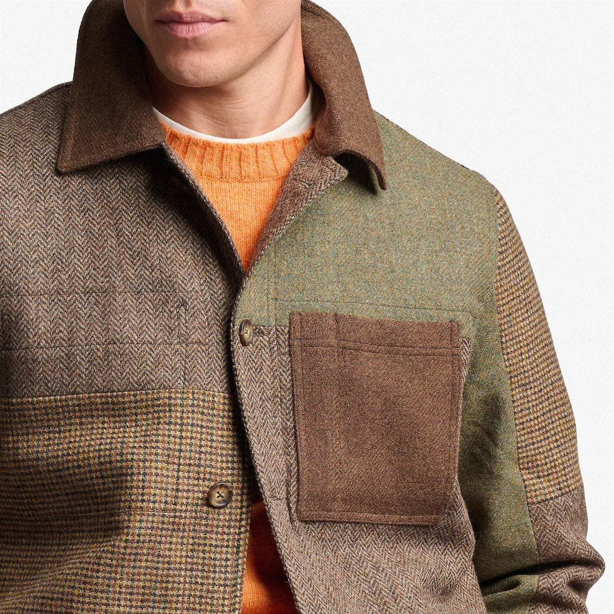 Giacca Dorr patchwork in tweed marrone