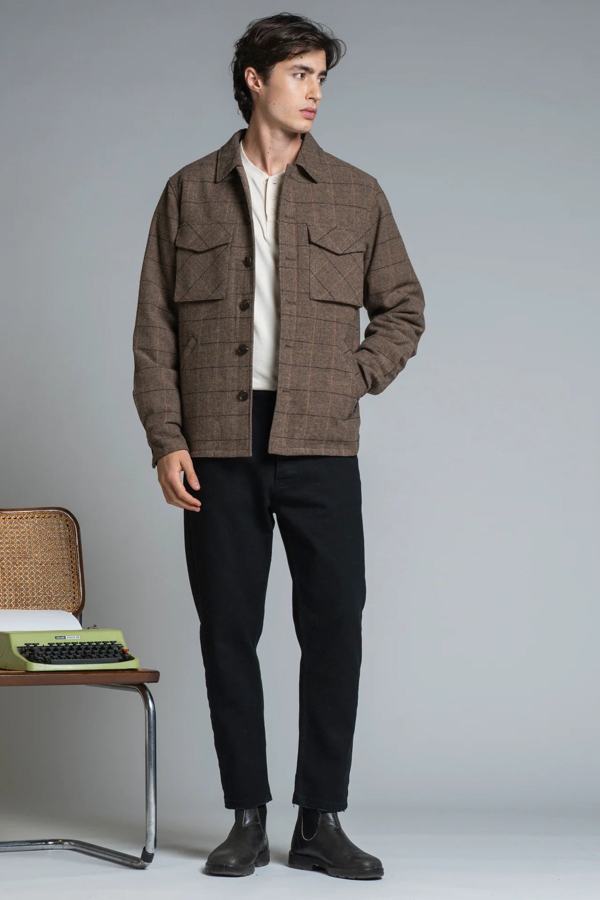 Overshirt Derek in lana check marrone