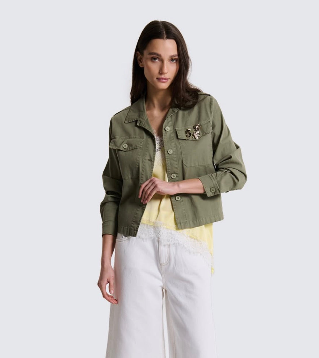 Overshirt cotone con spille verde