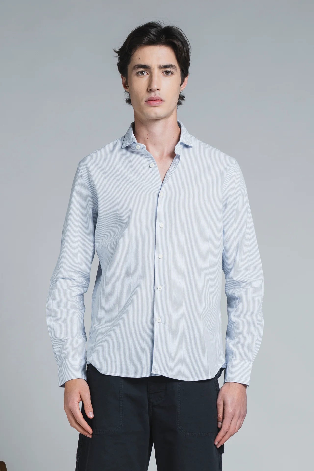 Camicia Riley Lino/cotone bacchetta bianco/celeste