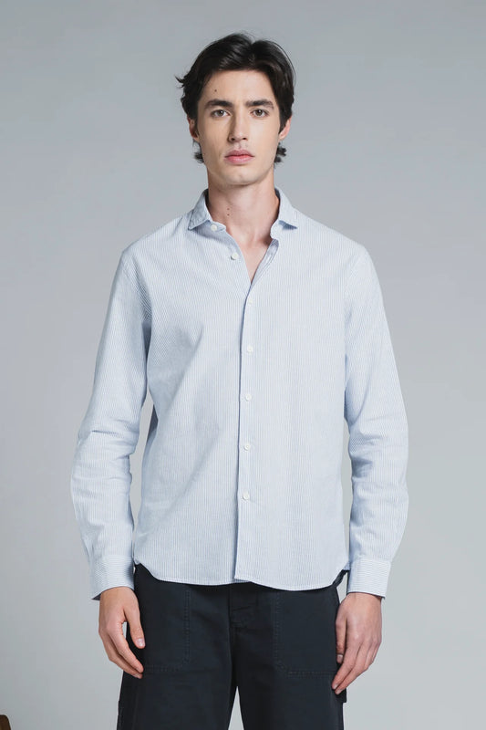 Camicia Riley Lino/cotone bacchetta bianco/celeste