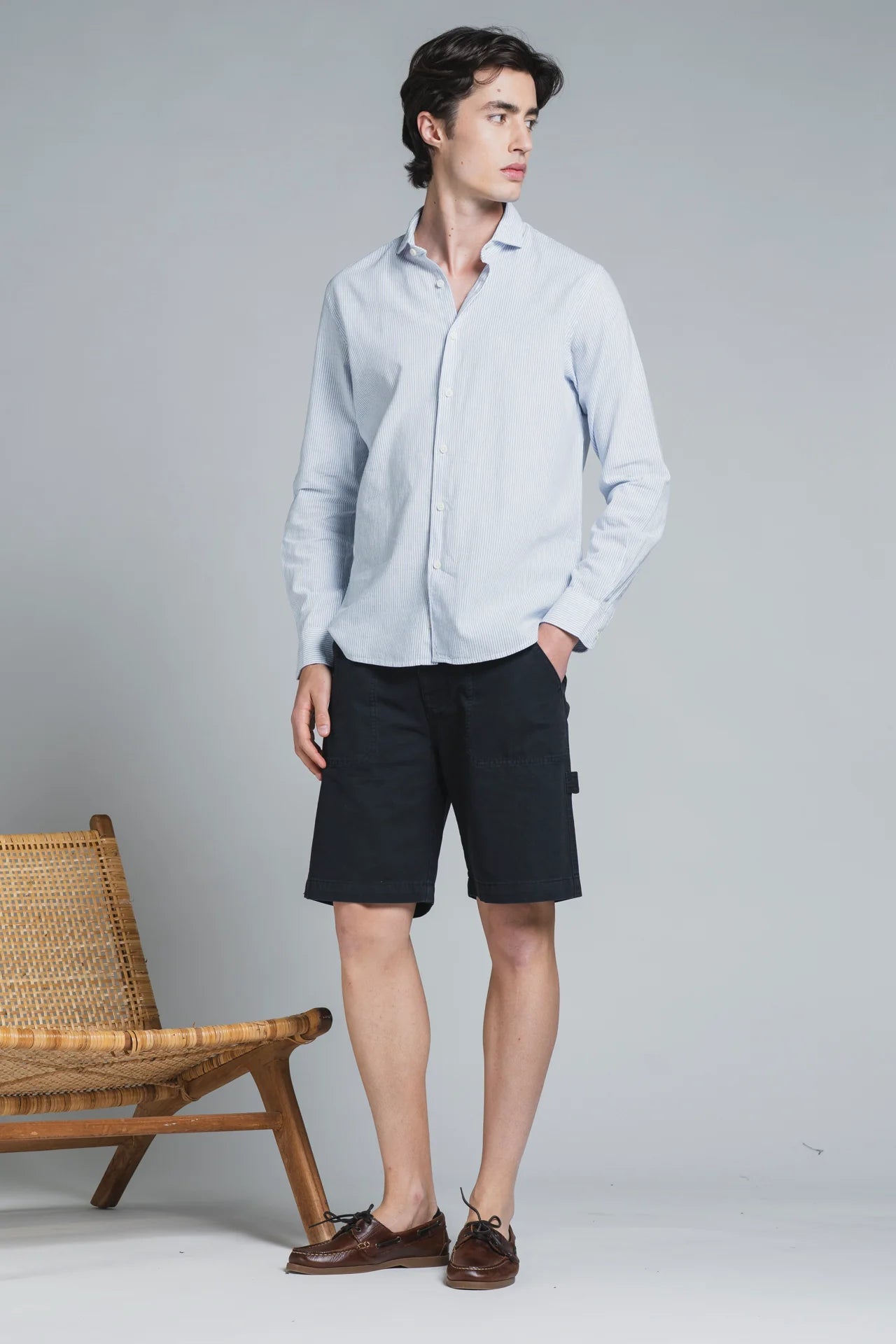 Camicia Riley Lino/cotone bacchetta bianco/celeste