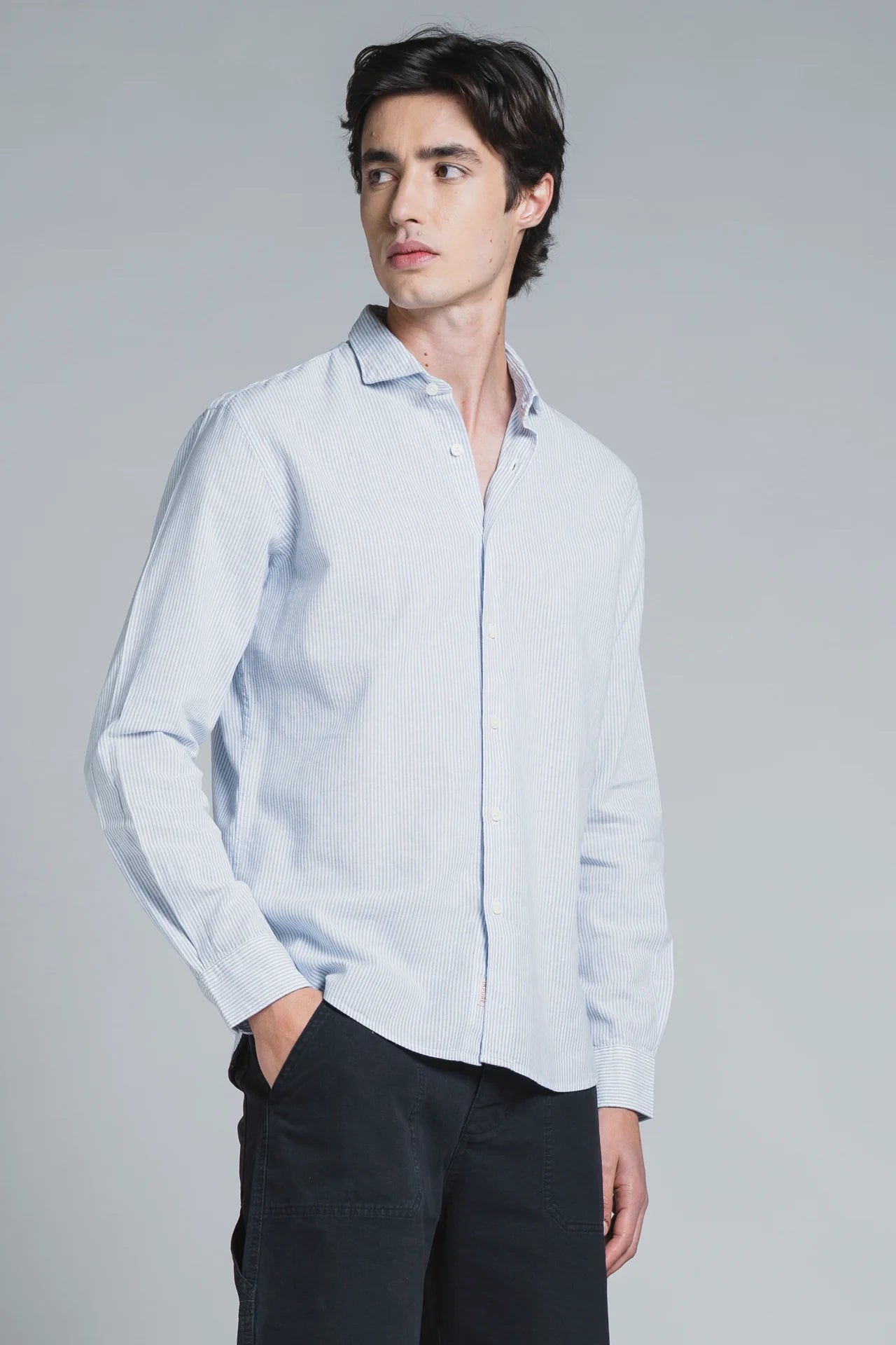 Camicia Riley Lino/cotone bacchetta bianco/celeste