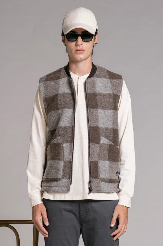 Gilet Terry in Check di lana tortora