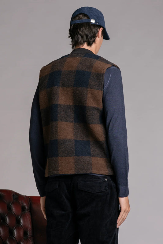 Gilet Terry in Check di lana marrone