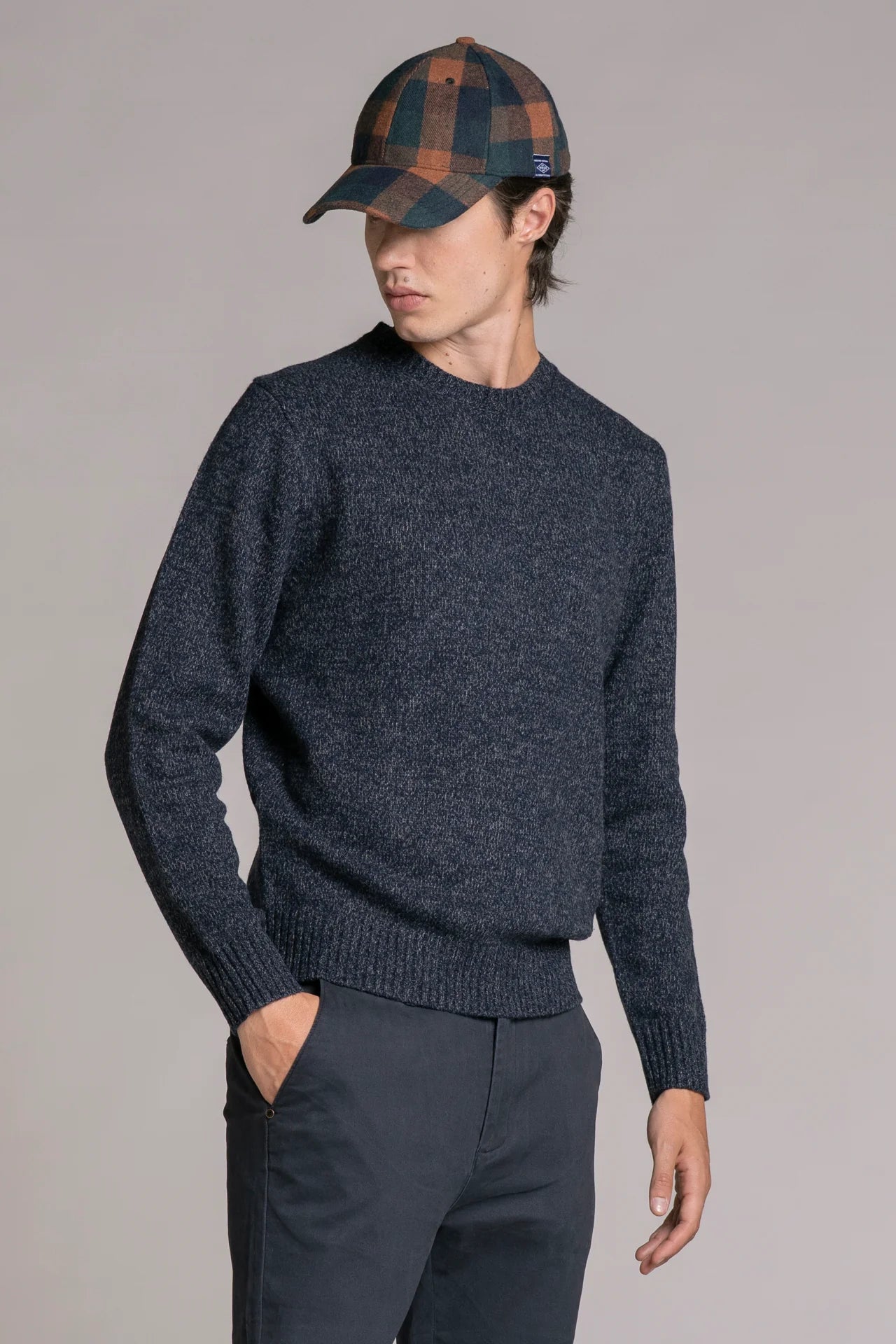 Maglia girocollo moulinè blu