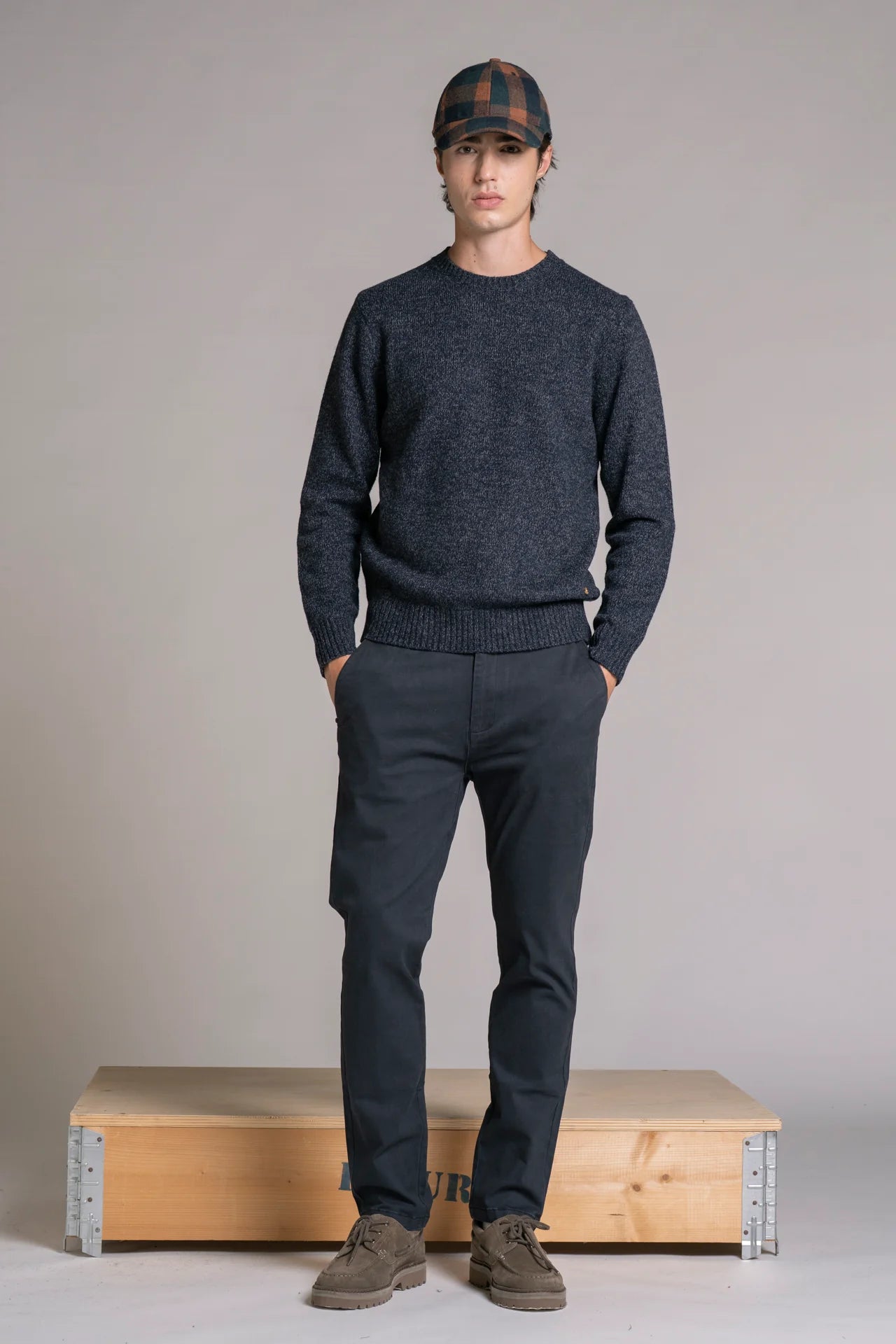 Maglia girocollo moulinè blu