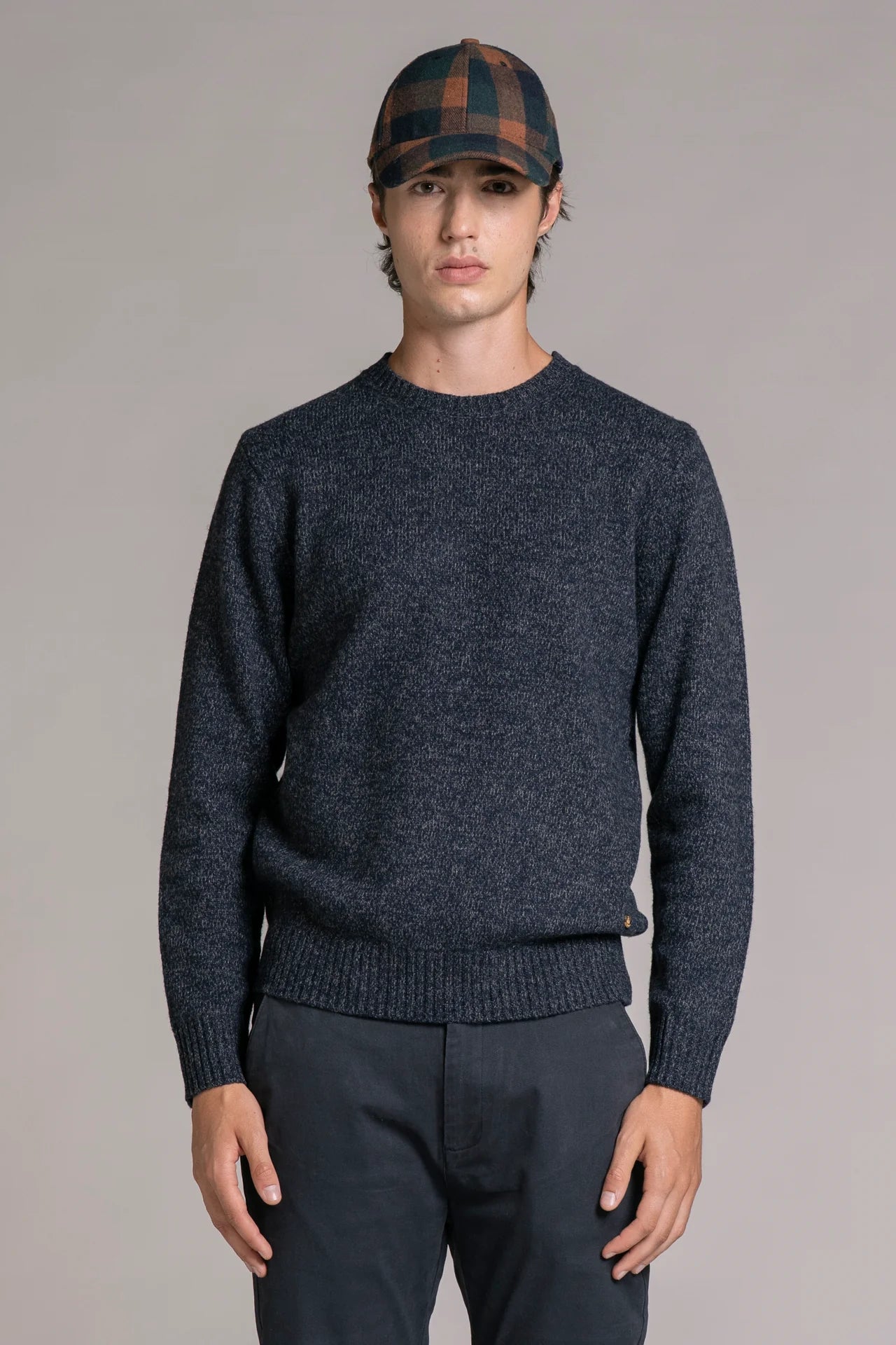 Maglia girocollo moulinè blu