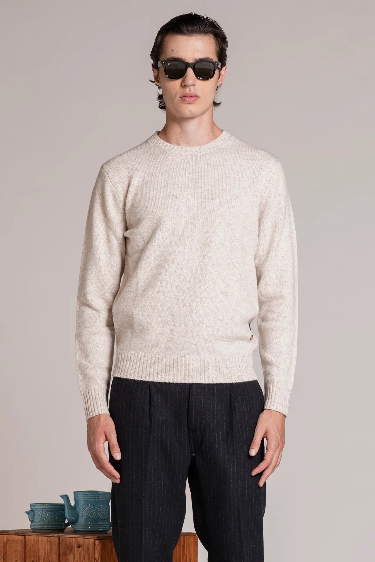 Maglia girocollo moulinè ecrù