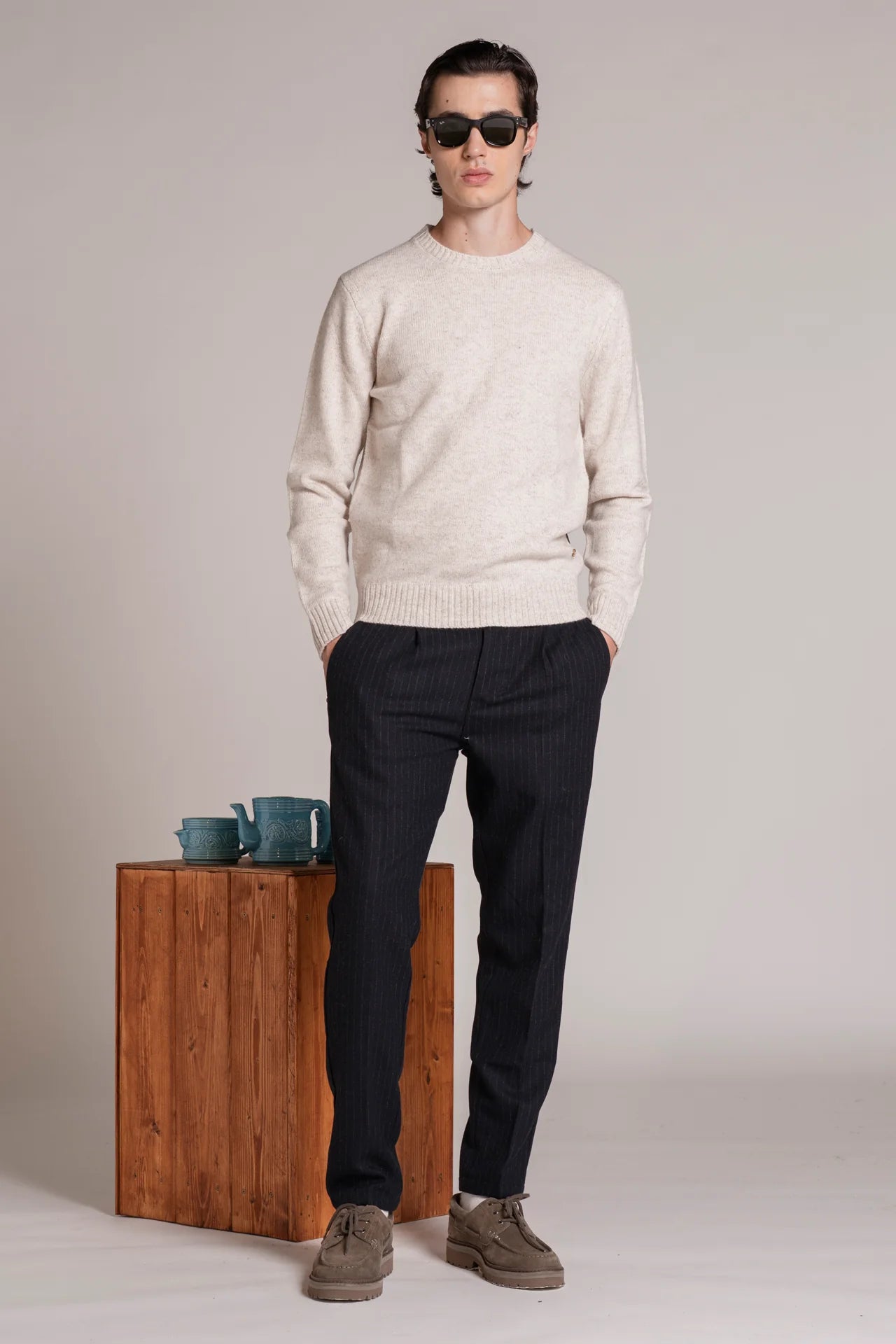 Maglia girocollo moulinè ecrù