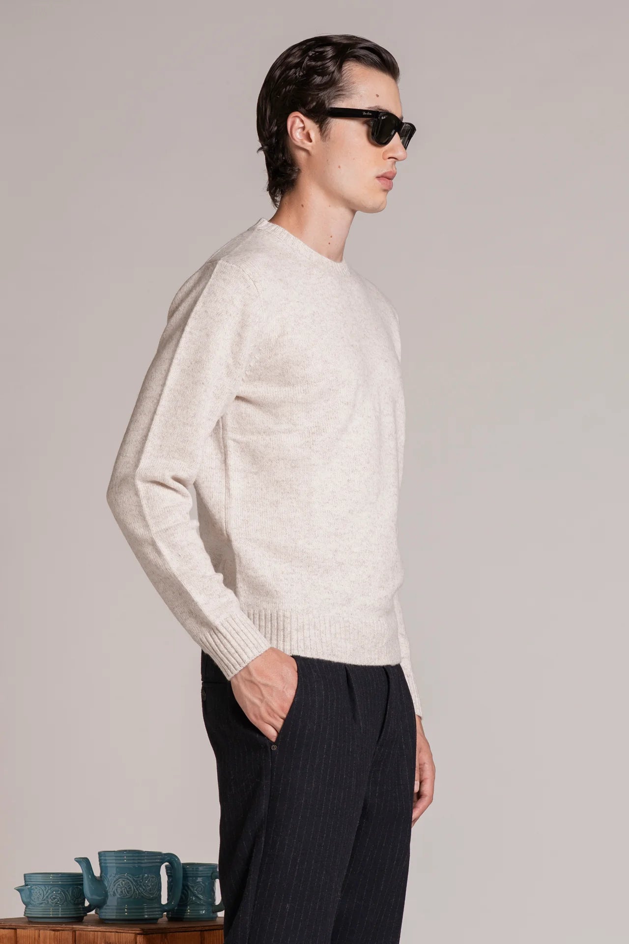 Maglia girocollo moulinè ecrù