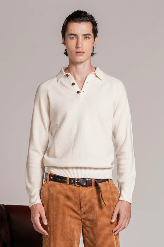 Polo in lambswool offwhite