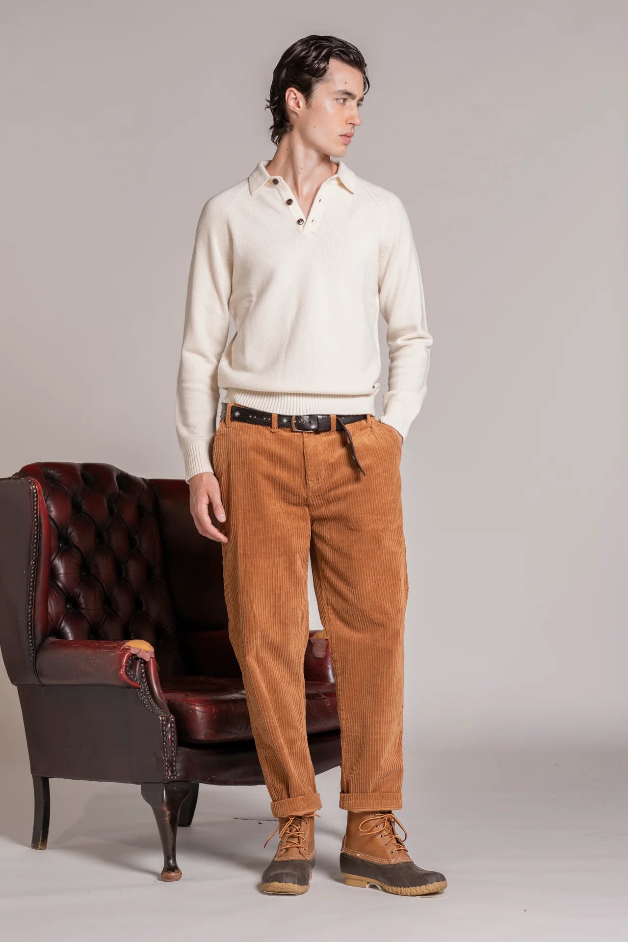 Polo in lambswool offwhite