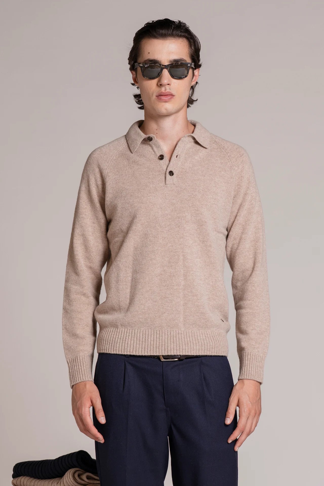 Polo in lambswool beige Colin