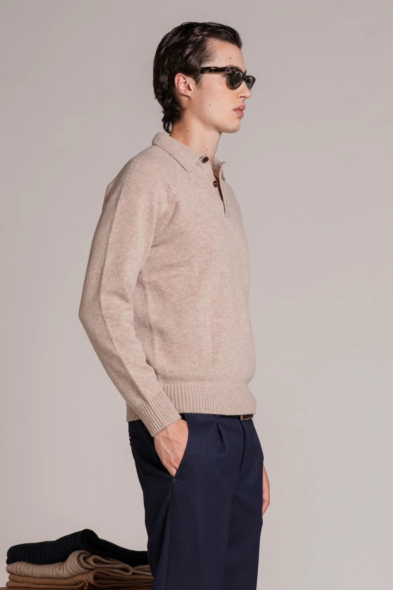 Polo in lambswool beige Colin