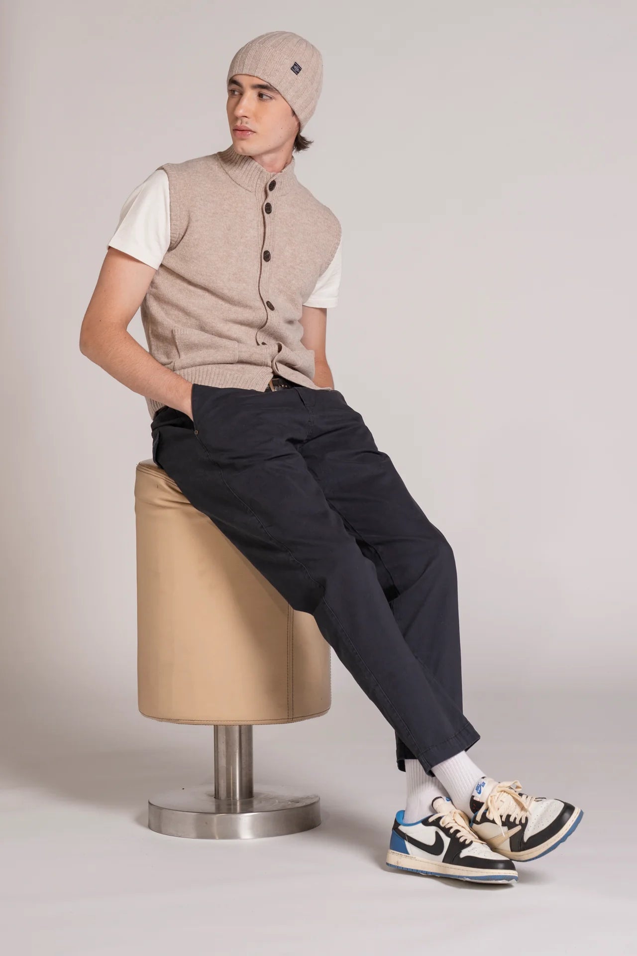 Gilet bottoni in lambswool lite beige