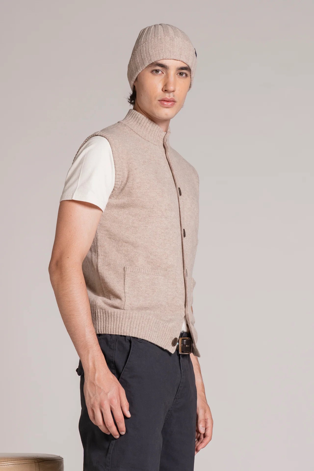 Gilet bottoni in lambswool lite beige