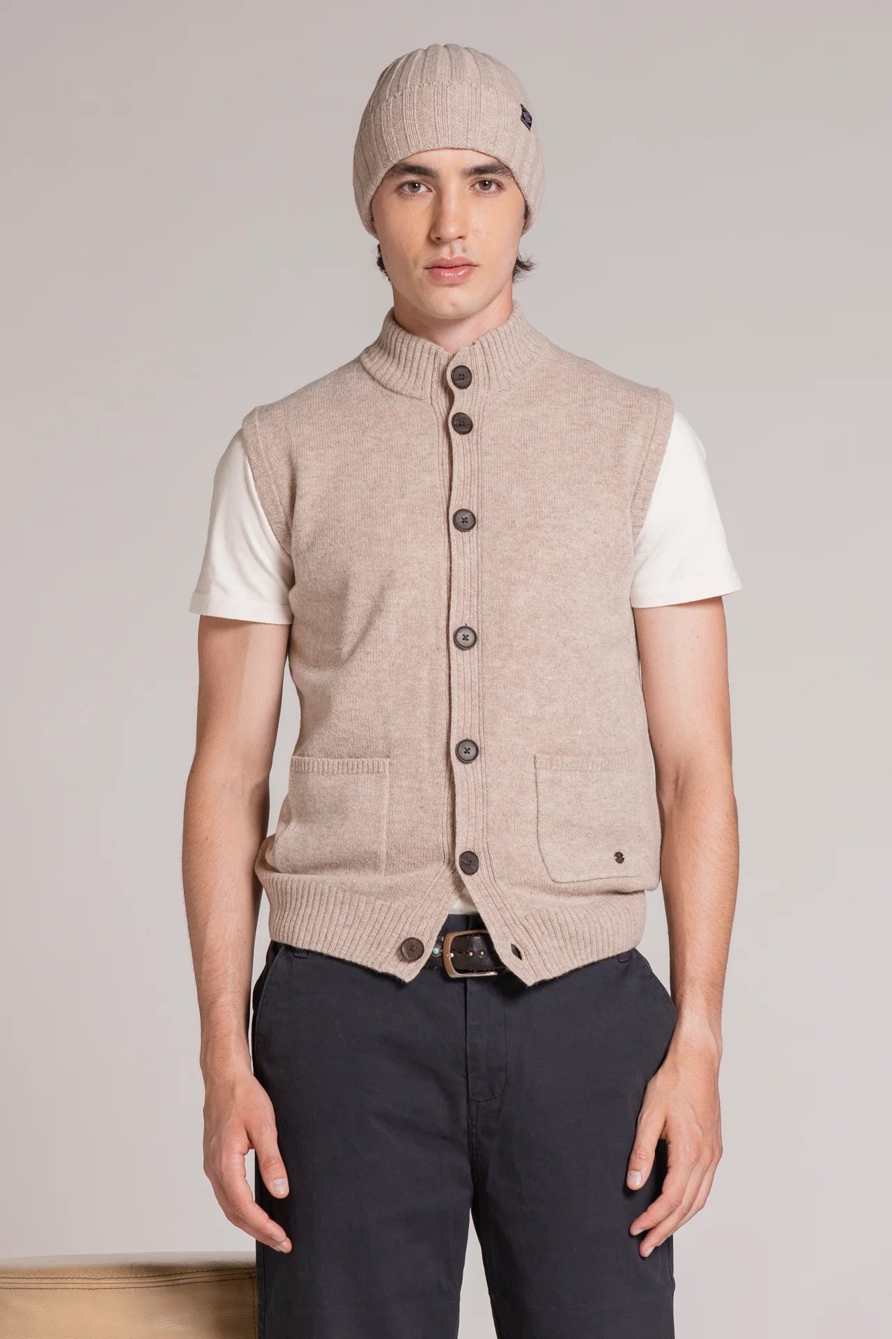 Gilet bottoni in lambswool lite beige