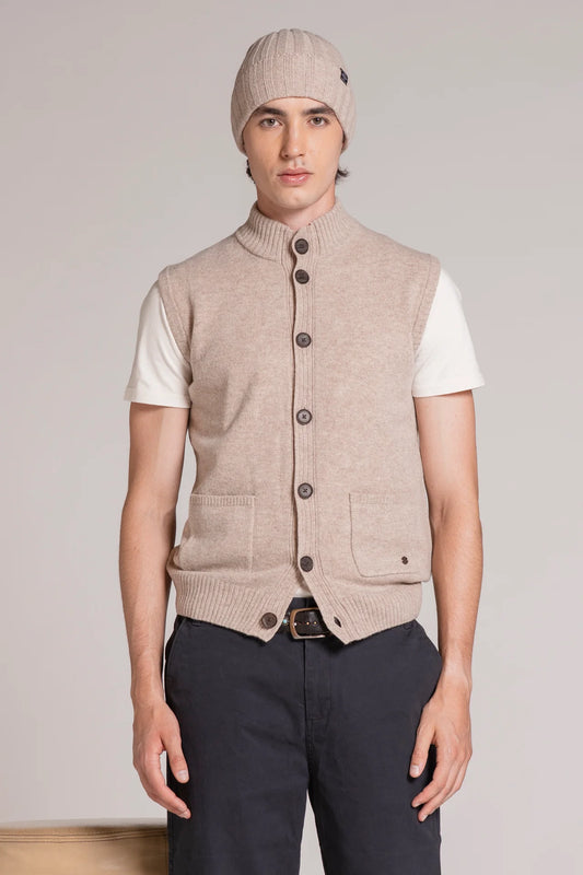 Gilet bottoni in lambswool lite beige