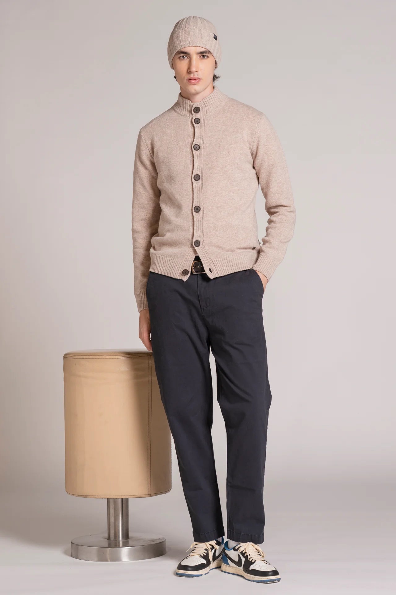 Cardigan bottoni in lana chase beige