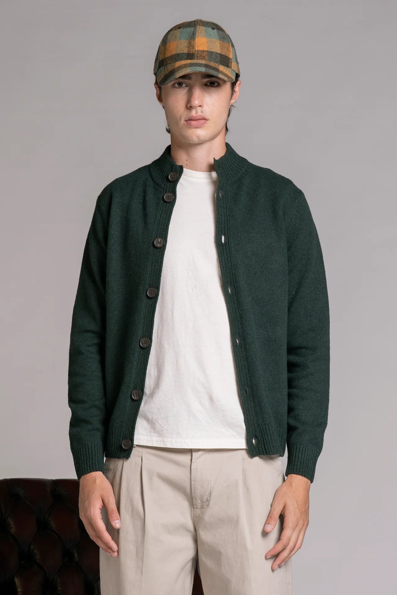 Cardigan bottoni in lana chase verde