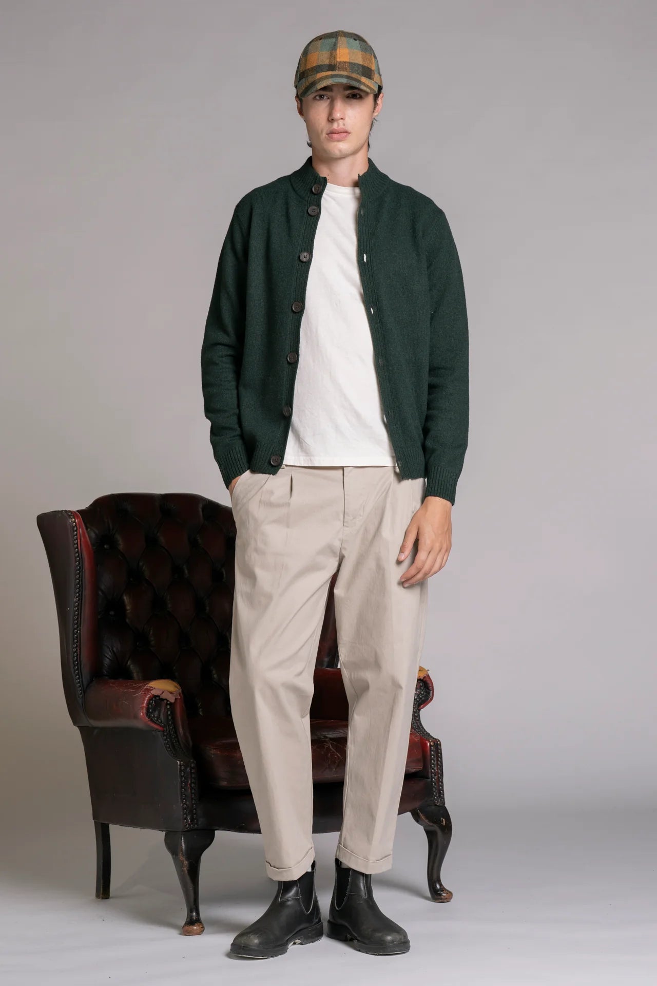 Cardigan bottoni in lana chase verde