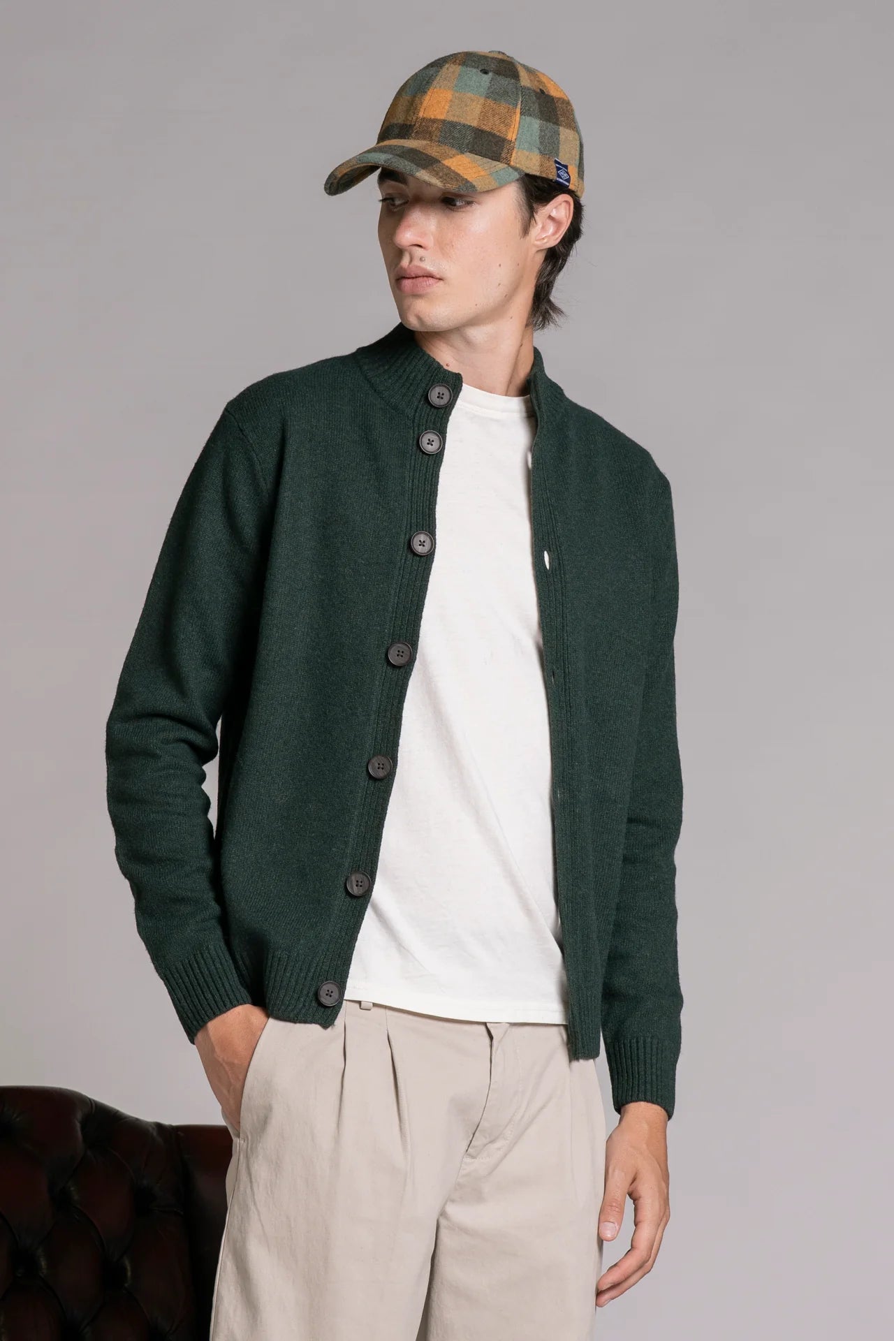 Cardigan bottoni in lana chase verde