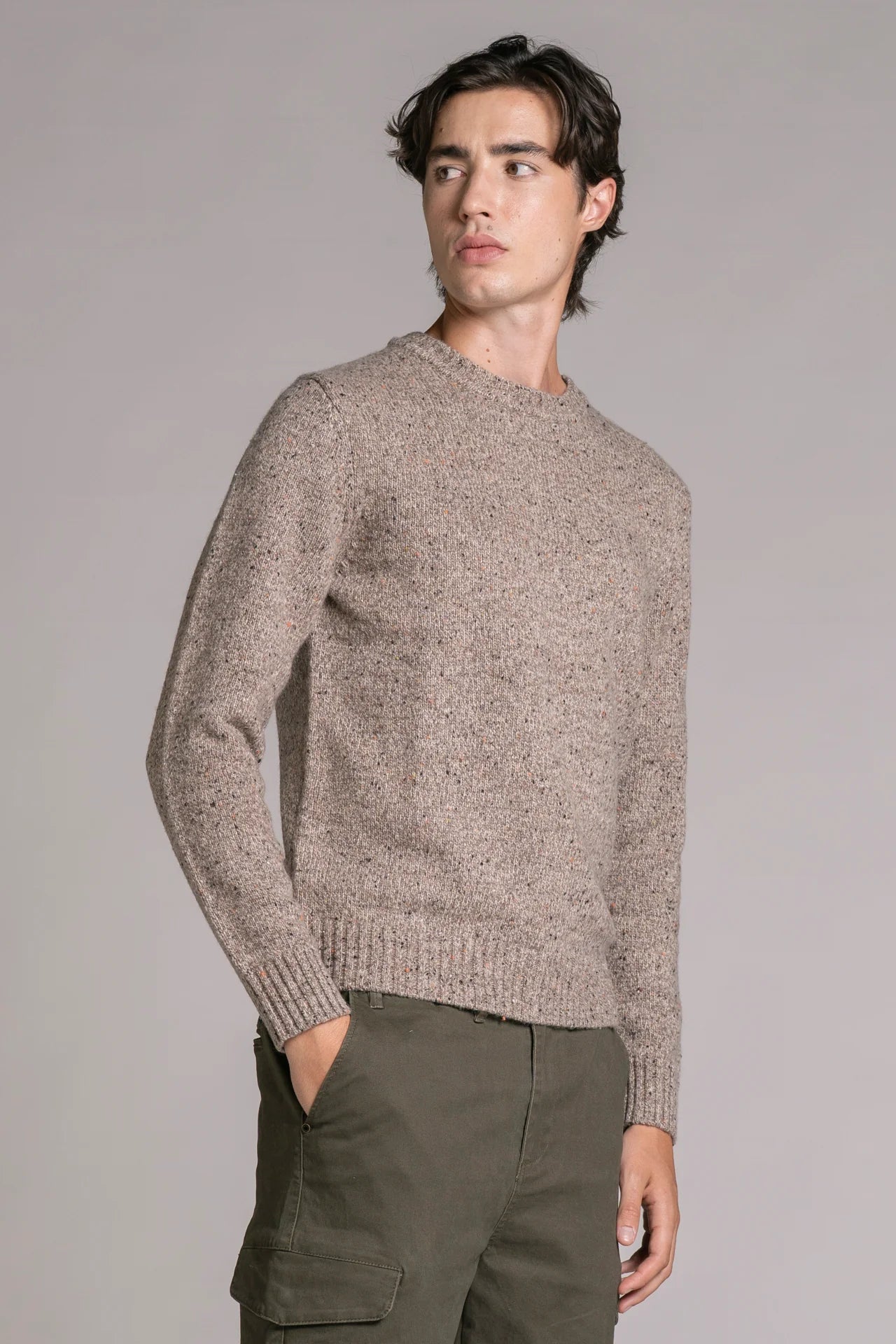 Maglia girocollo filato bottonato george beige