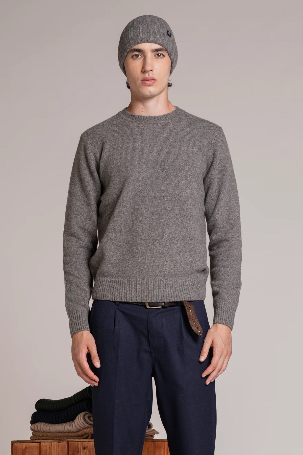 Maglia girocollo lambswool charlie grigio mélange