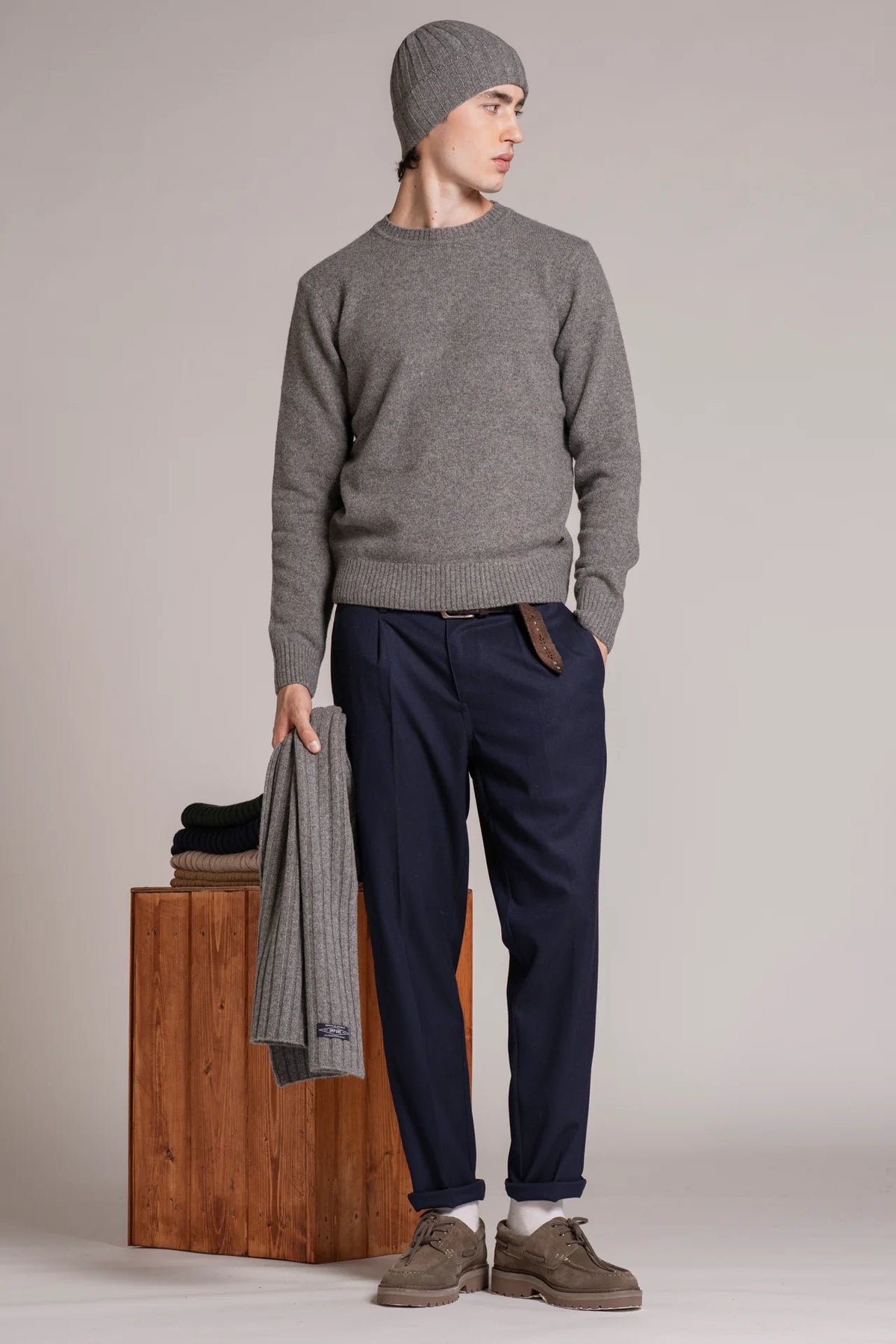 Maglia girocollo lambswool charlie grigio mélange