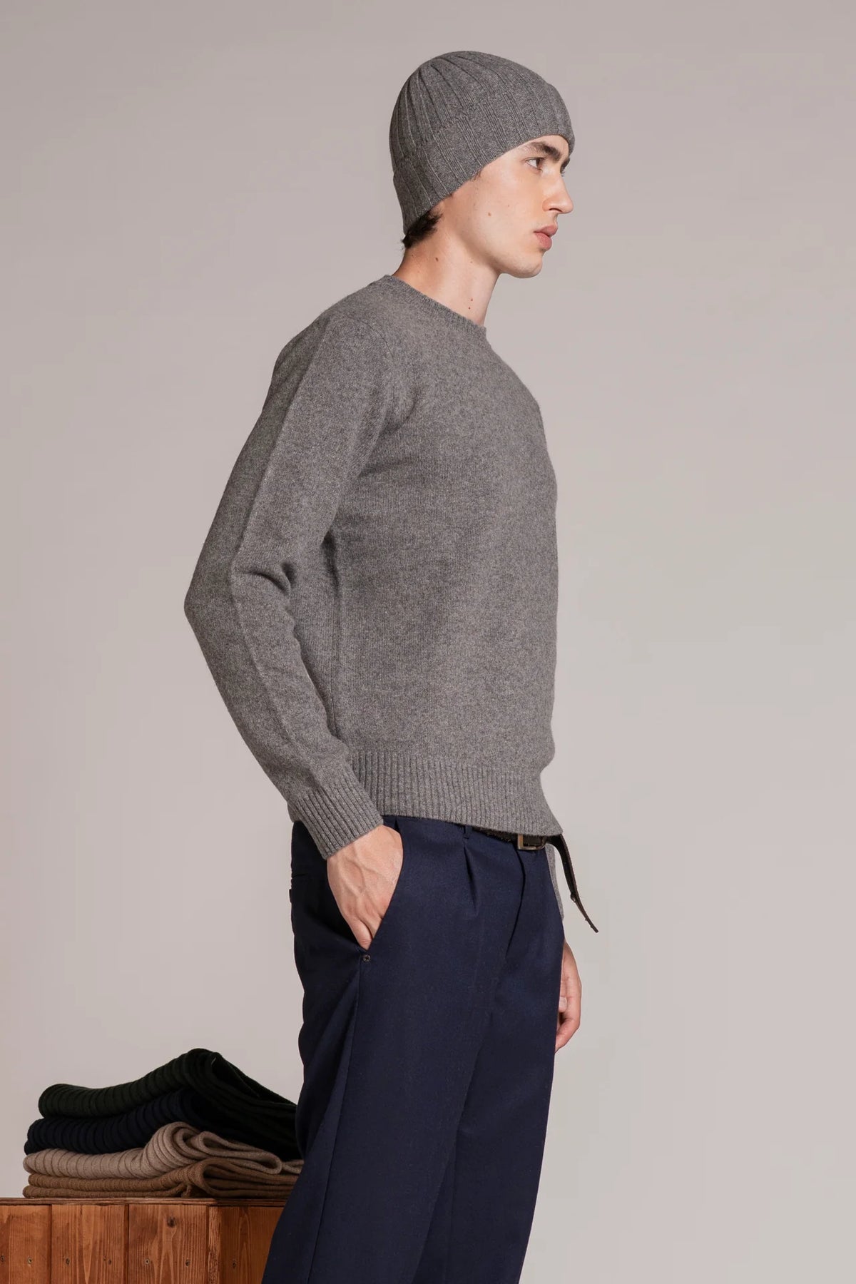 Maglia girocollo lambswool charlie grigio mélange