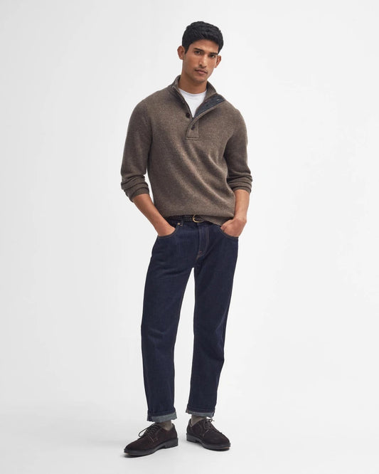 Maglia mezza zip con toppa sul gomito tortora