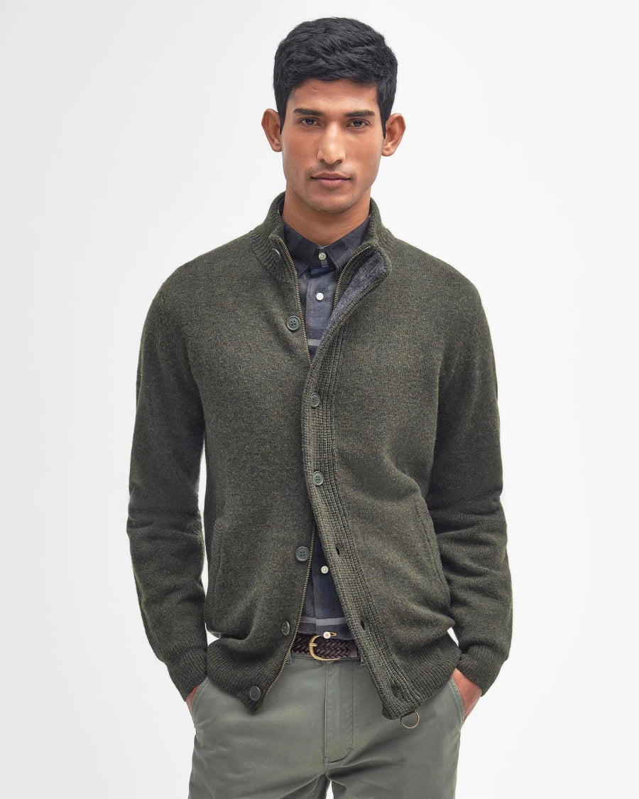 Cardigan con zip e toppe verde