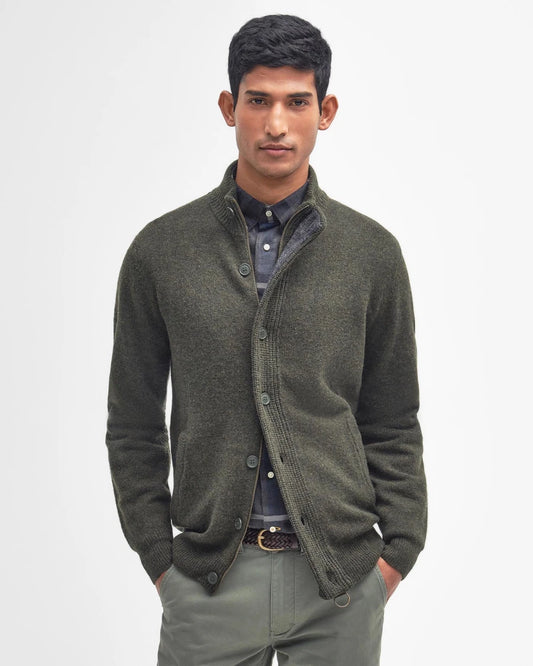 Cardigan con zip e toppe verde