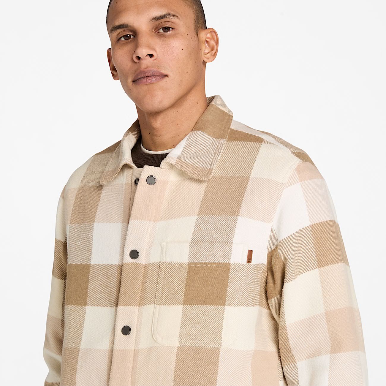 Overshirt in check con fodera orsetto beige