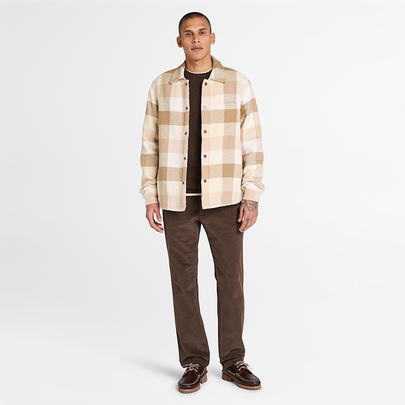 Overshirt in check con fodera orsetto beige