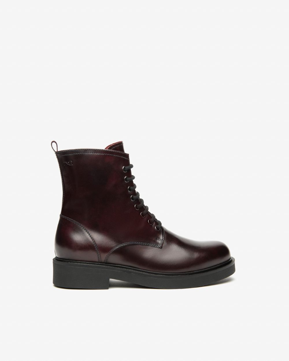 Anfibio in pelle brillante stile DrMartens bordeaux