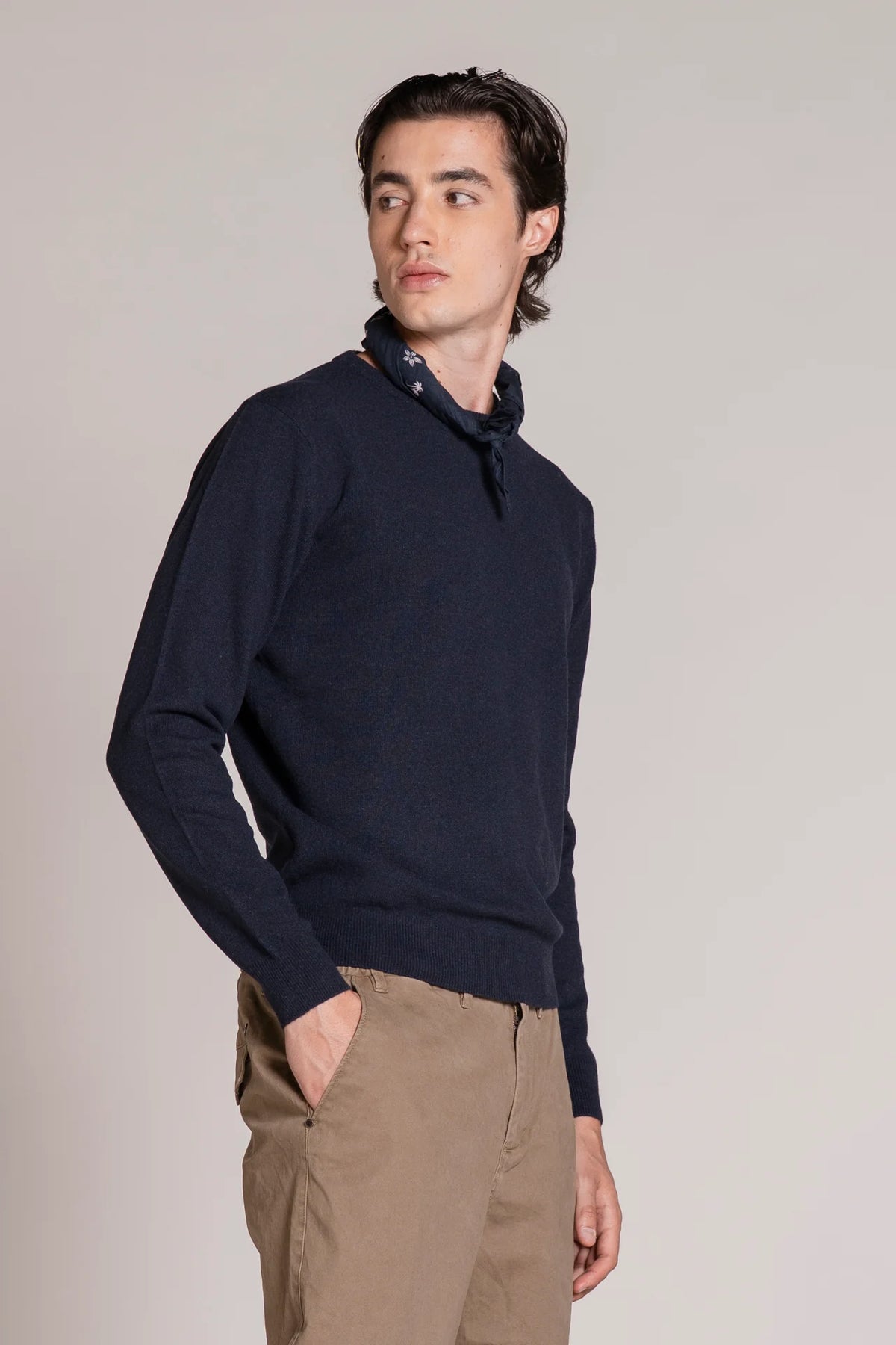 Maglia girocollo lambswool charlie blu navy